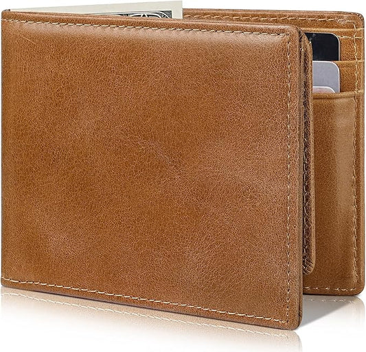 Artpaxy Mens Wallet Bifold Genuine Leather RFID Blocking Wallet for Men with 2 ID Windows 12 Card Holders 2 cash pockets 1 Gift Box