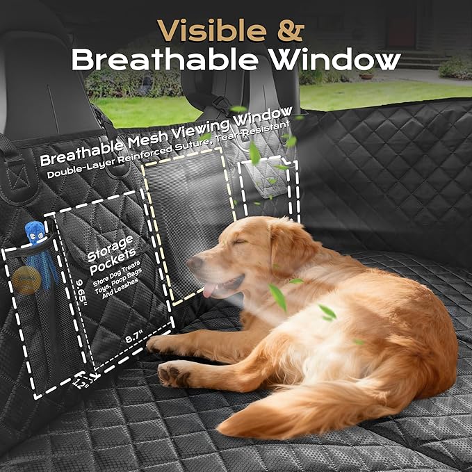 Dog Car Seat Cover for Back Seat Extender, 450 lbs Hard Bottom Waterproof Pet Hammock with Door Protection, Non-Slip Scratchproof Car Bed for Dogs, Fits SUV, Truck & Sedan