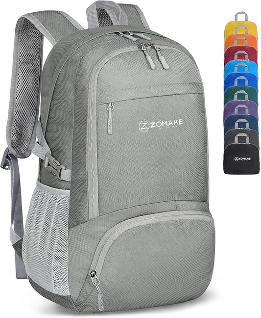 ZOMAKE Lightweight Packable Backpack 30L, Foldable Hiking Backpacks Water Resistant Compact Folding Daypack for Travel(Sliver Grey)