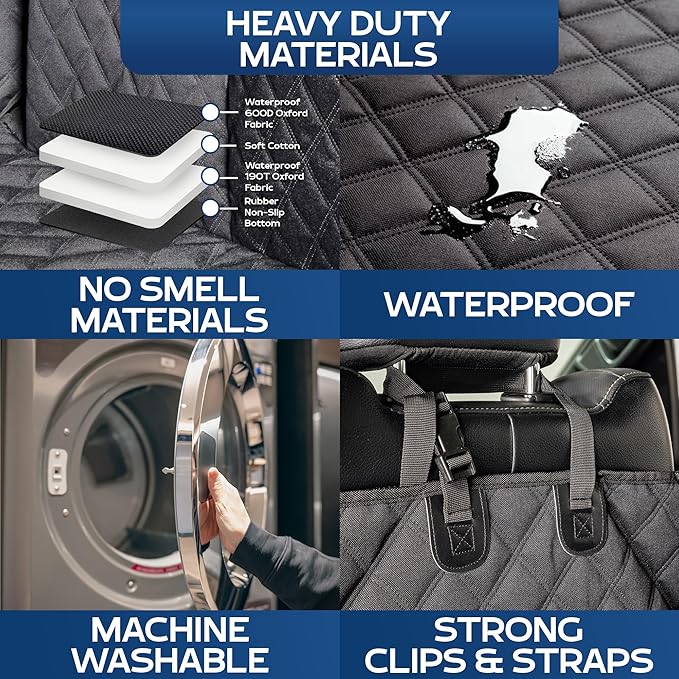 Ruff Liners Large Dog Seat Cover, Black – As Seen on Shark Tank – Back Seat Protector for Full-Size Trucks – Waterproof, Machine-Washable, Touch Fasteners, & Belt Slots – Heavy-Duty Dog Hammock