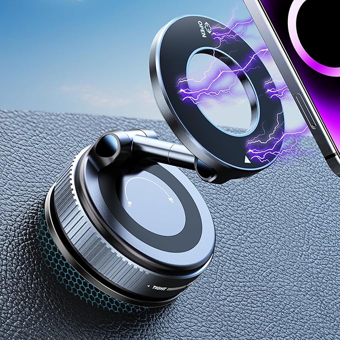 Upgraded 360° Nano Gel Vacuum Magnetic Phone Holder, Car Phone Holder for Magsafe[108+LBS Strongest Suction & 3000gf Strongest Magnetic], Suction Cup Phone Mount for Car/for iPhone 17 Pro Max