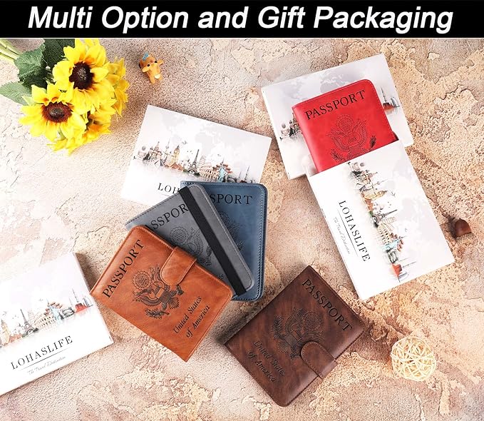 Passport Holder Cover Wallet Travel Essentials Leather Rfid Blocking Case Vacation Luggage Must Haves Travel Accessories for Men Women (120#Brown)