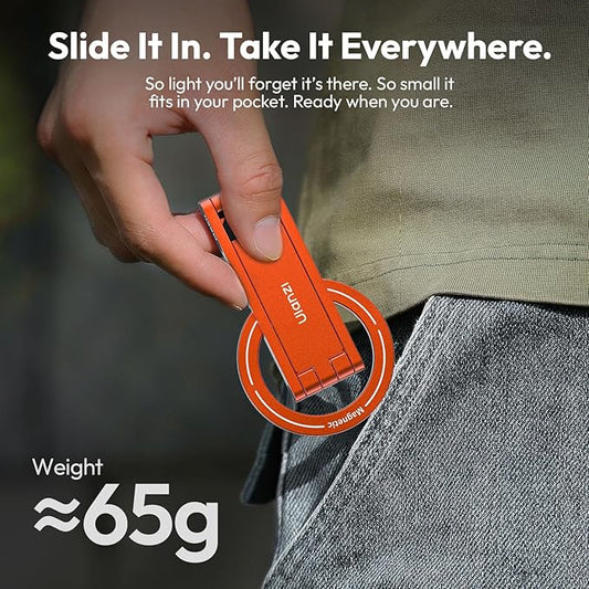 ULANZI MA60 Magnetic Phone Tripod Stand for iPhone - Aluminium Smartphone Mini Tripod Pocket Cell Phone Stand Strong Magnet Quick Mount Compatible with iPhone 16 15 14 13 15 Series, Orange