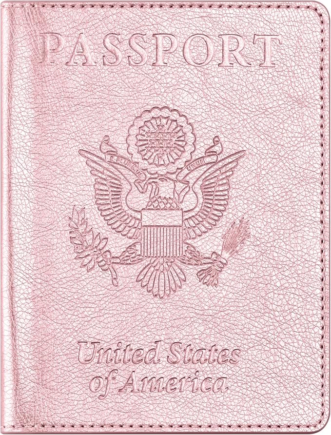 Passport and Vaccine Card Holder Combo, Passport Cover with Vaccine Card Slot, Wallet, Passport Case Holder for Women and Men（AE-Rose gold