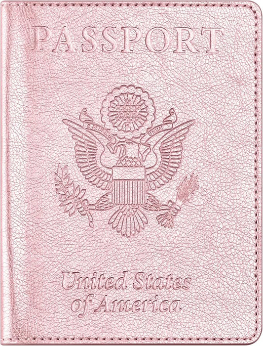 Passport and Vaccine Card Holder Combo, Passport Cover with Vaccine Card Slot, Wallet, Passport Case Holder for Women and Men（AE-Rose gold