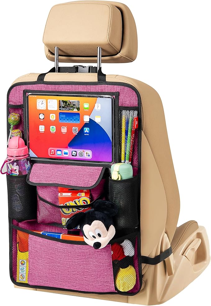 Helteko Car Seat Organizer, Ultra Version Kids Backseat Car Organizers and Storage, Waterproof Back Seat Protector Kick Mats with Tablet Holder 12" Car Accessories Interior, Deep Pink 1 Pack