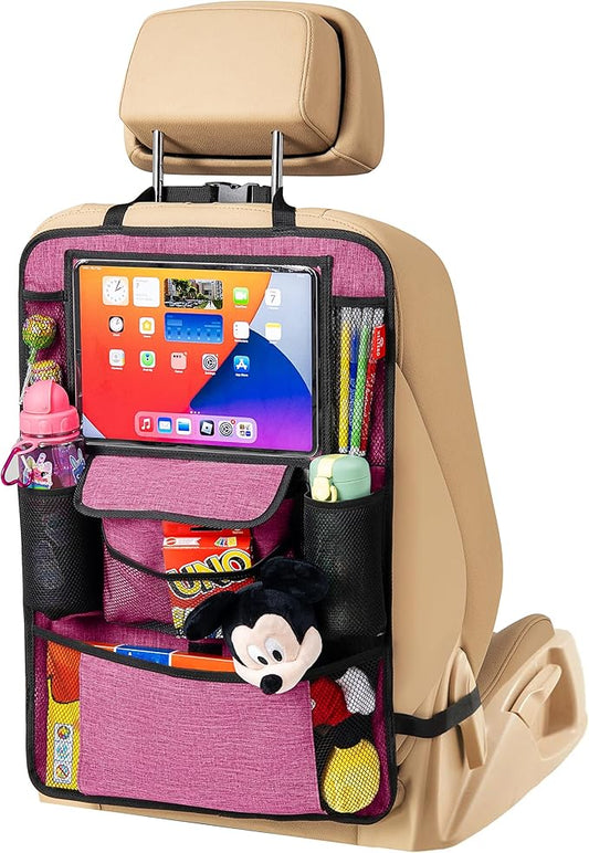 Helteko Car Seat Organizer, Ultra Version Kids Backseat Car Organizers and Storage, Waterproof Back Seat Protector Kick Mats with Tablet Holder 12" Car Accessories Interior, Deep Pink 1 Pack