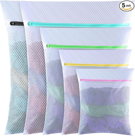 GOGOODA 5 Pack Mesh Laundry Bags, Delicates Washing Bags for Sweater Blouse Hosiery Bras Premium Wash Bags for Travel Storage Organization (5 Set)