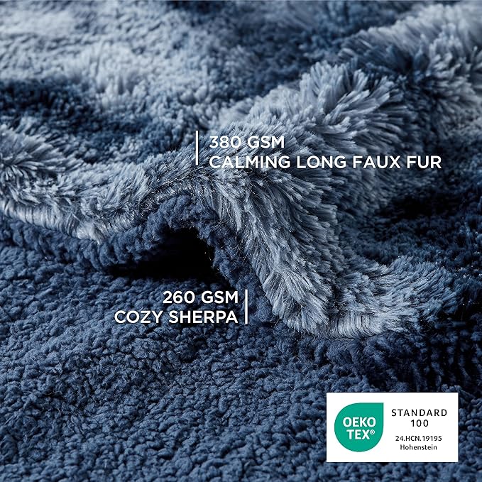 Bedsure Waterproof Dog Blankets for Large Dogs - Calming Cat Blanket for Bed Couch Protector Washable, Long Faux Fur Pet Throw Blanket for Puppy, Reversible Furniture Protection, 60"x80", Tie-dye Navy