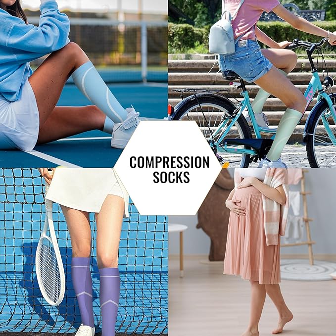 Compression Socks for Women Men Circulation Knee High 8 Pairs for Nurses, Running, Travel, Athletic