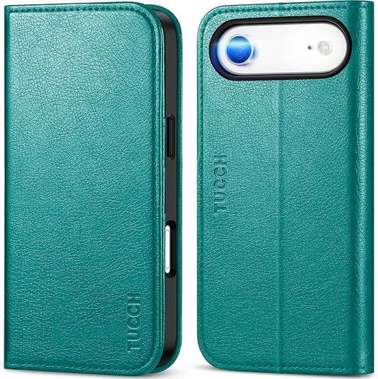 TUCCH Case Wallet for iPhone Air (6.5-Inch) 2025, 3 Card Slots | Kickstand | RFID Blocking | PU Leather | Protective Flip Folio Cover | TPU Shockproof Interior Shell | Cyan