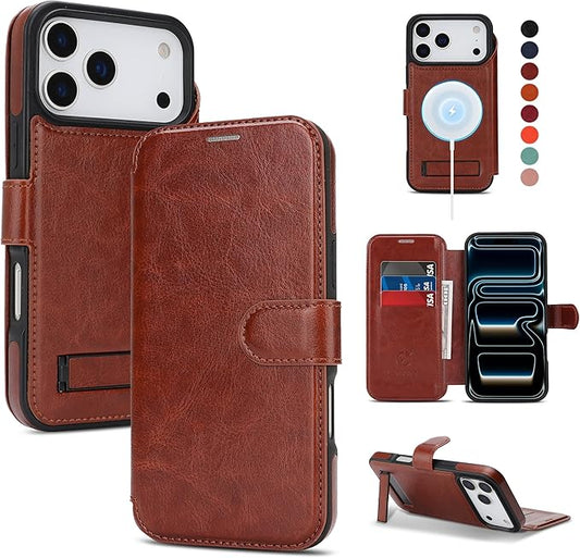CIVICASE for iPhone 17 Pro Max Wallet Case with Stand,PU Leather Flip Credit Card Holder Slots (RFID Blocking),Compatible with Magsafe Magnetic Holder Phone Cover Women Men,Dark Brown