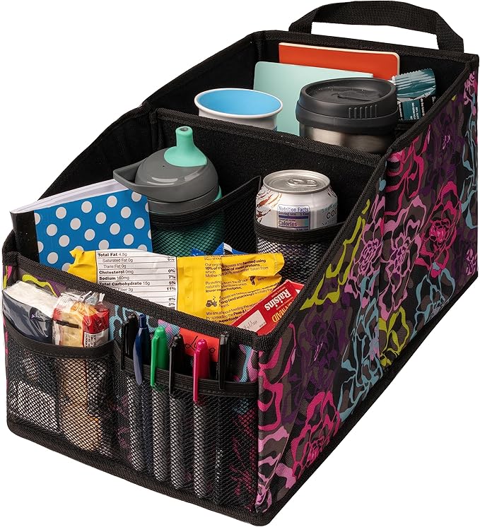 Lusso Gear Car Seat Organizer for Front or Backseat - Great for Adults & Kids, Features 9 Storage Compartments for Toys, Magazines, Tissues, Maps, Books, Documents, Games & More (Floral)