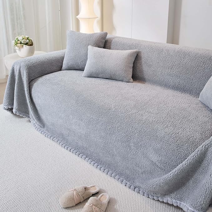 Sherpa Fleece Couch Cover for 2 Cushion Sofa, Grey, 71" x 118" – Pet Proof Sofa Covers, Heavy Duty, Scratch Resistant, Pet Friendly Furniture Cover – Easy Install, Machine Washable