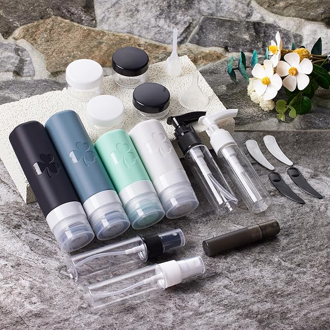 23 Pack Travel Bottles for Toiletries, TSA Approved Travel Shampoo Bottles, Silicone Travel Containers for Toiletries, Leak Proof Refillable Travel Essentials for Liquids Shampoo and Conditioner