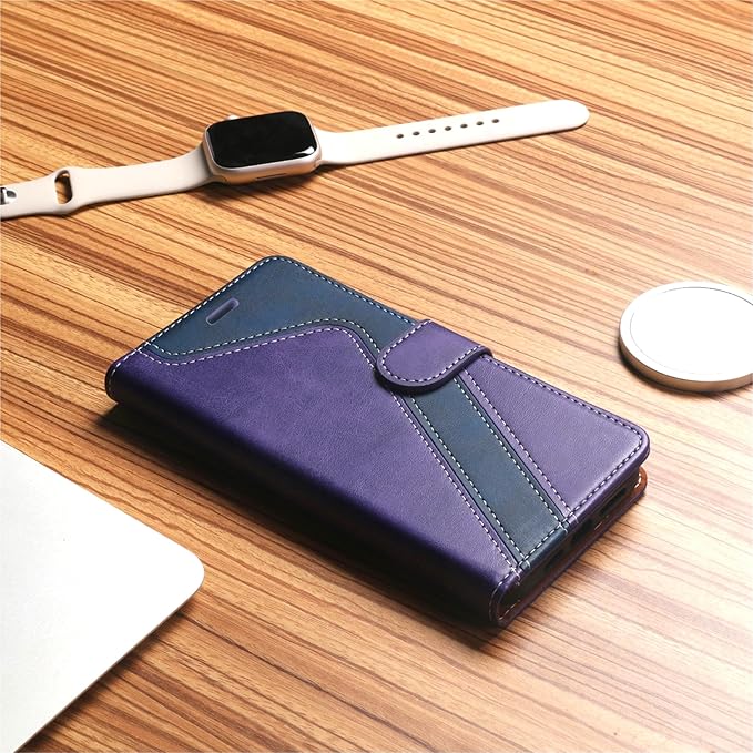 CIVICASE for iPhone 17 Wallet Case,PU Leather Flip Case RFID Blocking Credit Card Holder Folio Magnetic Stand TPU Shockproof Cover Compatible with iPhone 17, Purple Blue