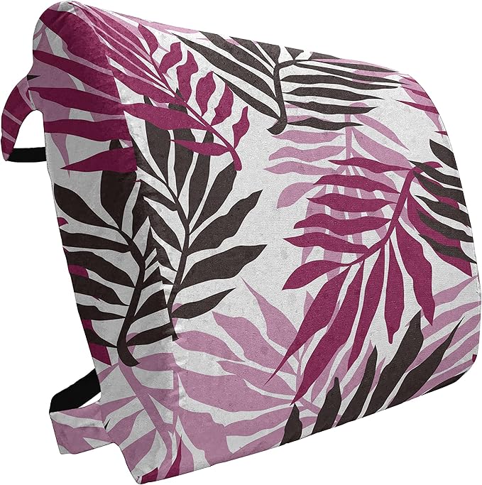 Ambesonne Exotic Lumbar Pillow, Tropical Rain Forest Jungle Leaves Forest Hawaiian Beach Theme Print, Soft Back Cushion for Office Chairs with Adjustable Straps, 14" x 13", Seal Brown Pale Pink