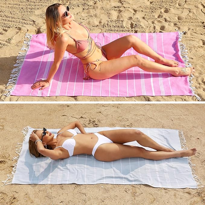 Beach Towel 2 Pack, Sand Free Oversized 39 x 72, Turkish Quick Dry Towel, Lightweight Pool Travel Towel, Cool Beach Essentials Super Absorbent
