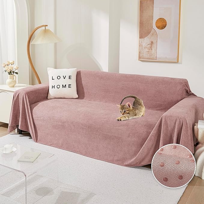 MEETSKY Couch Cover for 3 Cushion Sofa Washable, Cat Scratch Proof Sofa Covers, Furniture Protector L Shape Sofa Slipcovers Soft Sectional Couch Covers for Dogs, 71" x 134", Pink
