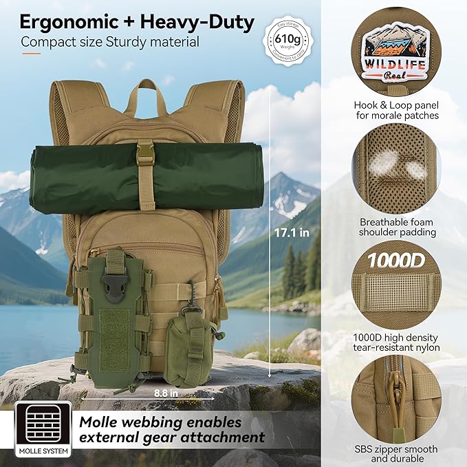 MARCHWAY Tactical Molle Hydration Pack with 2.5L TPU Water Bladder, Low-Profile Organized Military Backpack for Hiking, Cycling, Backpacking, Hunting, Running