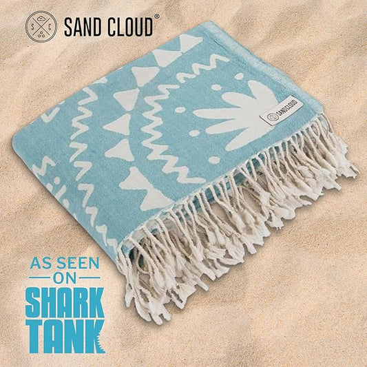 Sand Cloud Large Turkish Beach Towel - Sand Free - 100% Organic Turkish Cotton Yarn - Quick Dry Towel for Beach, Picnic Blanket or Throw - As Seen on Shark Tank - Boho Turquoise XL