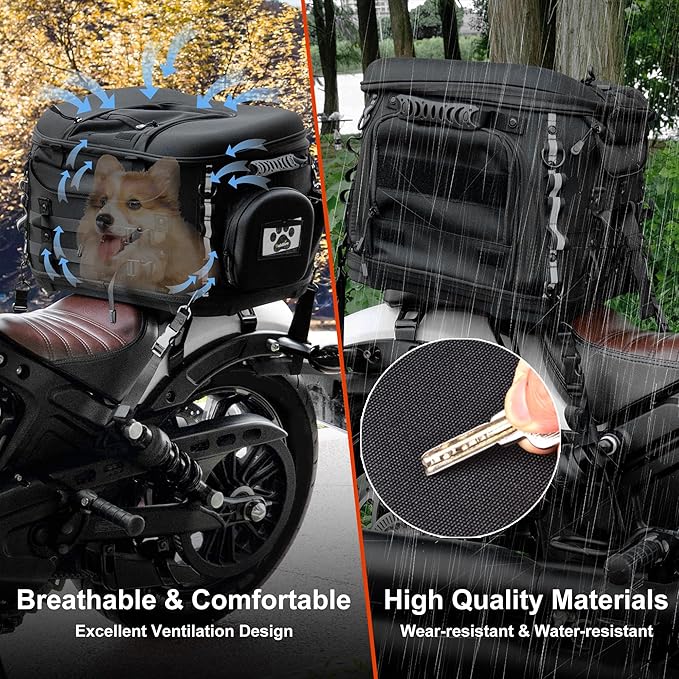 Goldfire Motorcycle Dog/Cat Carrier, Portable Pet Carrier Voyagers Dog Carrier Crate for Street Glide Road King with Luggage Rack or Sissy Bar UTV ATV Touring Trike Models(Black)