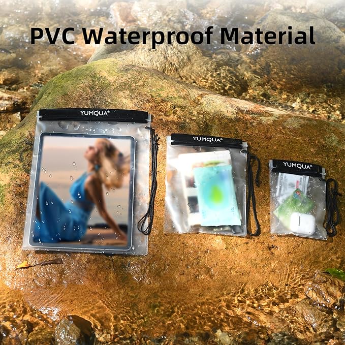 YUMQUA Clear Waterproof Bags, Water Tight Cases Pouch Dry Bags for Camera Mobile Phone Maps Pouch Kayak Military Boating Document Holder