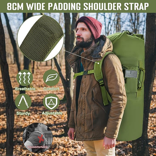 MOZETO 110L Extra Large Sea Bag, Military Duffle Bag with Backpack Straps Heavy Duty Army Duffle Bag for Camp, College Dorm or Laundry Bag