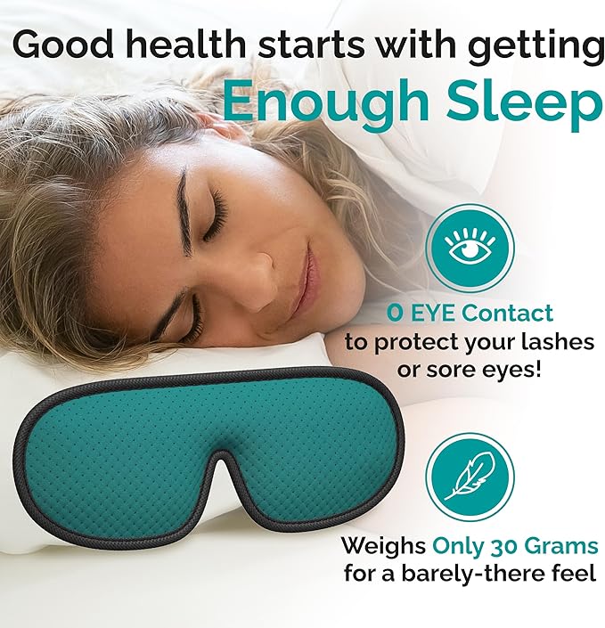 Medi Grade Cotton Sleep Mask with 3D Eye Memory Foam - Travel Sleeping Mask for Women and Men with 2 Ear Plugs and Storage Bag - Blackout Light Blocking