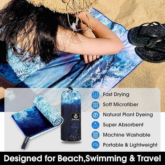 4Monster Microfiber Beach Towel Quick Dry,Super Absorbent Lightweight Travel Towel for Swimmers, Sand Free Camping Towel, Beach Towels for Pool,Swim,Water Sports,Yoga