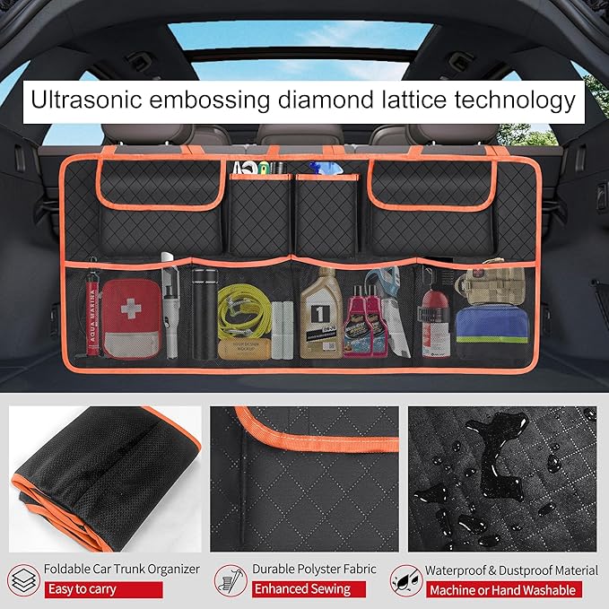 Car Trunk Organizer and Storage, Large Capacity Backseat Hanging Storage Accessories, Backseat Car Organizer for SUV/MPV/Truck (Orange)