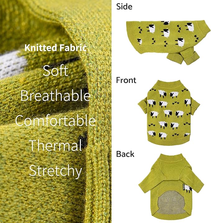 Fitwarm Funny Sheep Sweater, Thermal Winter Clothes for Small Dogs, Holiday Outfit, Pullover Jumper, Black, Green, White, Large
