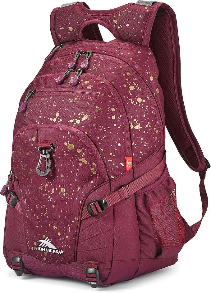 High Sierra Loop Backpack, Travel, or Work Bookbag with tablet sleeve, One Size, Copper Splatter/Maroon