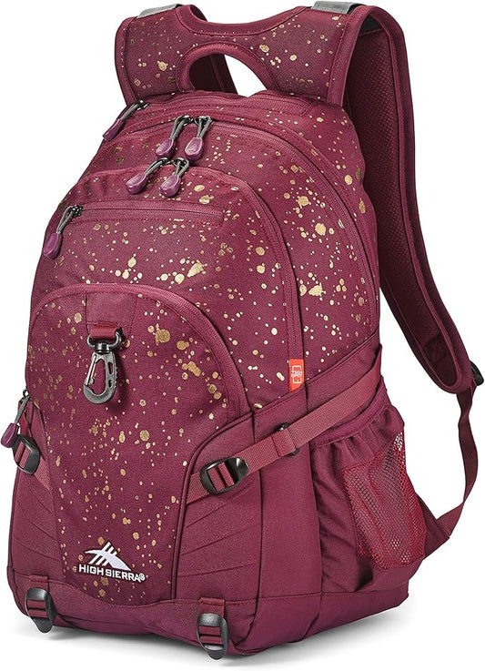 High Sierra Loop Backpack, Travel, or Work Bookbag with tablet sleeve, One Size, Copper Splatter/Maroon