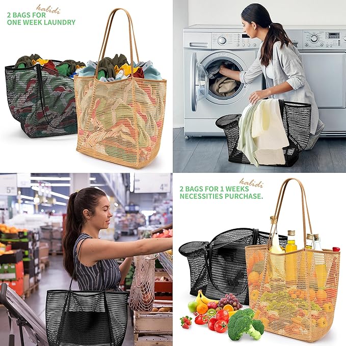 KALIDI BeachNylon Mesh Tote Bag, Casual Tote Bag Hobo Women Foldable MAX 23L Shoulder Bag For Beach Picnic Vacation