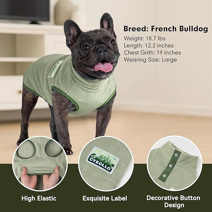 cyeollo Small Dog Sweater, Stretchy Soft Fleece Sweater Pullover Dog Vest Lightweight Turtleneck Warm Winter Doggie Clothes for Puppy Cats Apparel, Green S