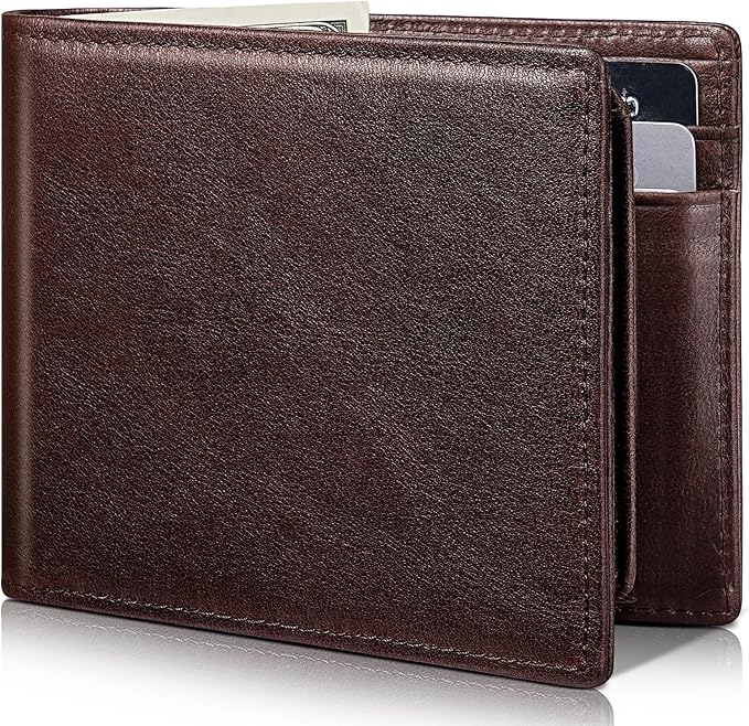Artpaxy Mens Wallet Bifold Genuine Leather RFID Blocking Wallet for Men with 2 ID Windows 12 Card Holders 2 cash pockets 1 Gift Box