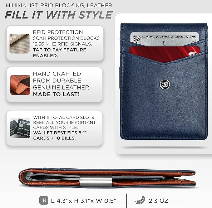 Suavell Slim Wallets for Men. Minimalist Bifold Wallet With Money Clip & ID Window. RFID Blocking Credit Card Holder Front Pocket Wallet, Gifts For Men - Husband Father On Birthday Anniversary