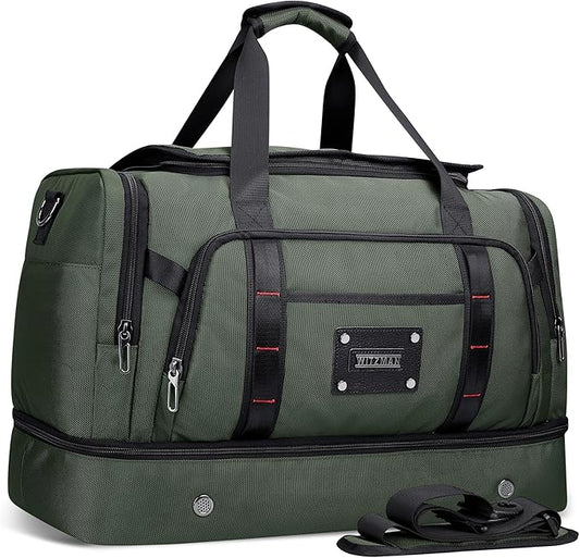 WITZMAN Travel Duffle Bag for Men 55L Large Carry-on Overnight Weekend Bags with Shoe Compartment Duffel Bag for Airplane(B720 Army Green)