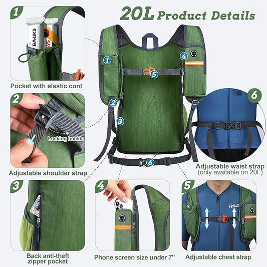 BECOJADDE 20L Small Hiking Backpack for Men Women Foldable Packable Back Pack Ultralight Hiking Daypack for Travel Camping Outdoor, Olive Green
