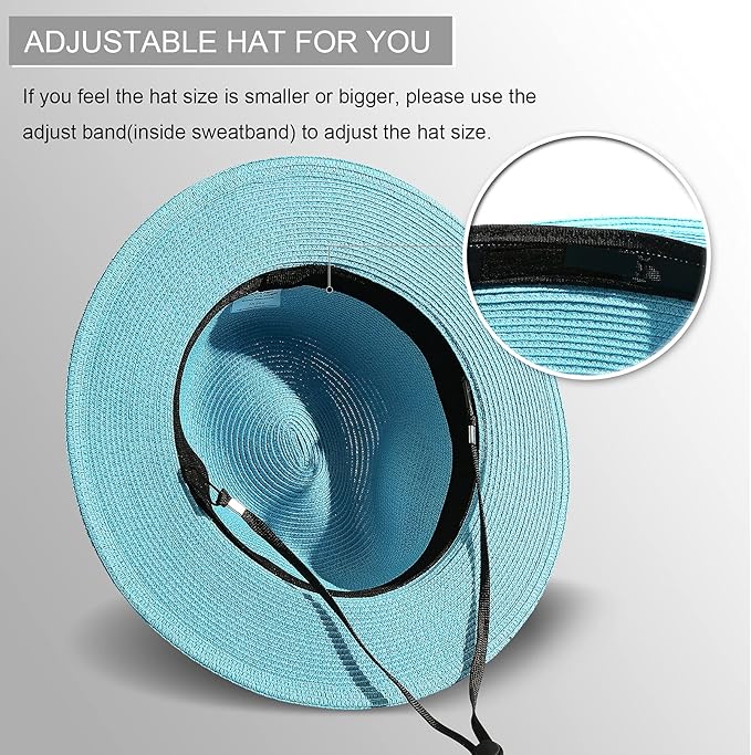 Lanzom Women Wide Brim Straw Panama Roll up Hat Fedora Beach Sun Hat UPF50+