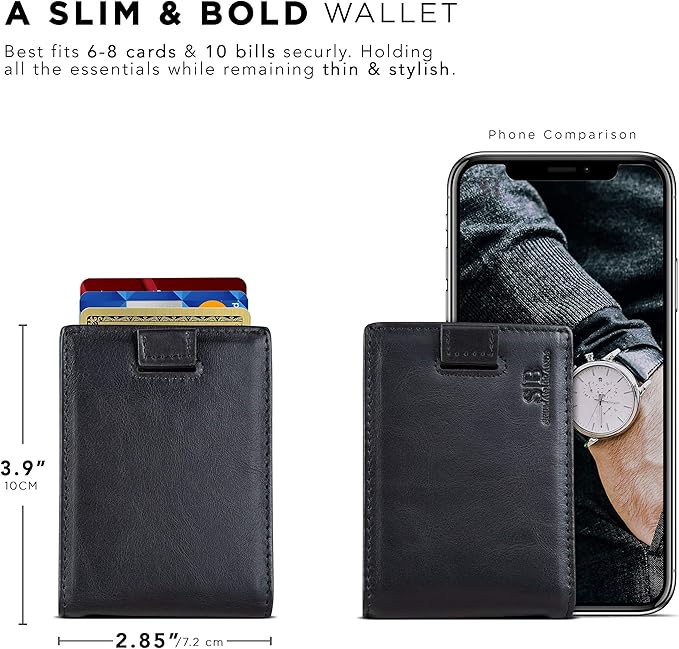 RFID Blocking Slim Money Clip Wallet – Leather Bifold Front Pocket Minimalist Mens Wallet with Money Clip for Men, Small Credit Card Holder Wallet - Travel Wallet with Gift Box
