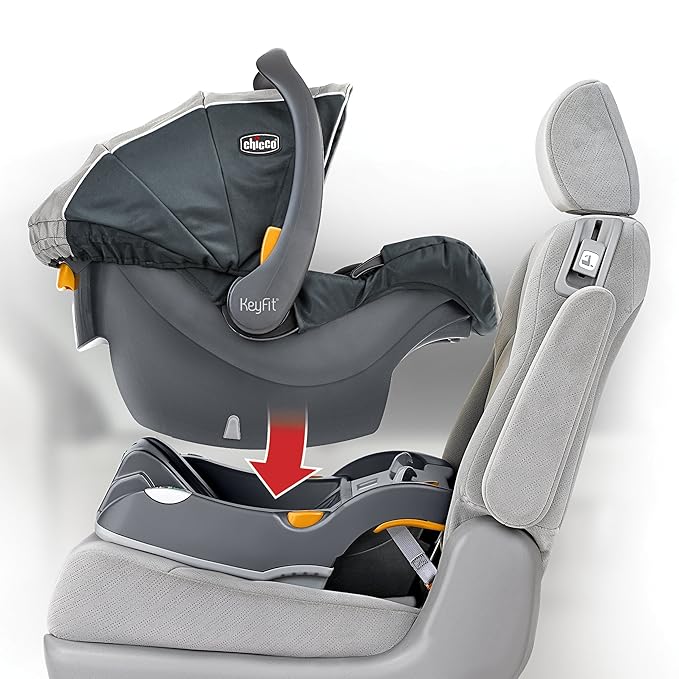 Chicco KeyFit Infant Car Seat and Base, Rear-Facing Seat for Infants 4-22 lbs., Includes Infant Head and Body Support, Compatible with Chicco Strollers, Baby Travel Gear | Encore/Black/Grey