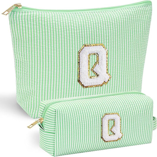 YOOLIFE Initial Makeup Bag for Women Girls - Teenager Girl Gift Ideas | Cute Make Up Bag | Personalized Gifts for Women Friends | Skin Care Bag | Mothers Day Gifts | Tween Girls Trendy Stuff Q