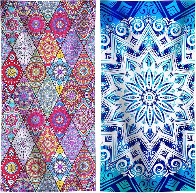 Genovega 2 Packs Oversized Terry Beach Towel Set 36 x 72 Soft Thin Extra Large Big Pool Camping Swim Bulk Towels Blanket Vacation Clearance XL Essentials Cruise Accessories Necessities Adult