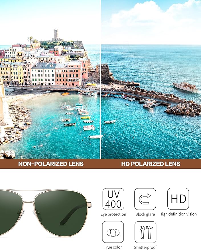 BIRCEN Polarized Aviator Sunglasses for Women : UV Protection Acetate Square Sunglass With Retro Classic Style