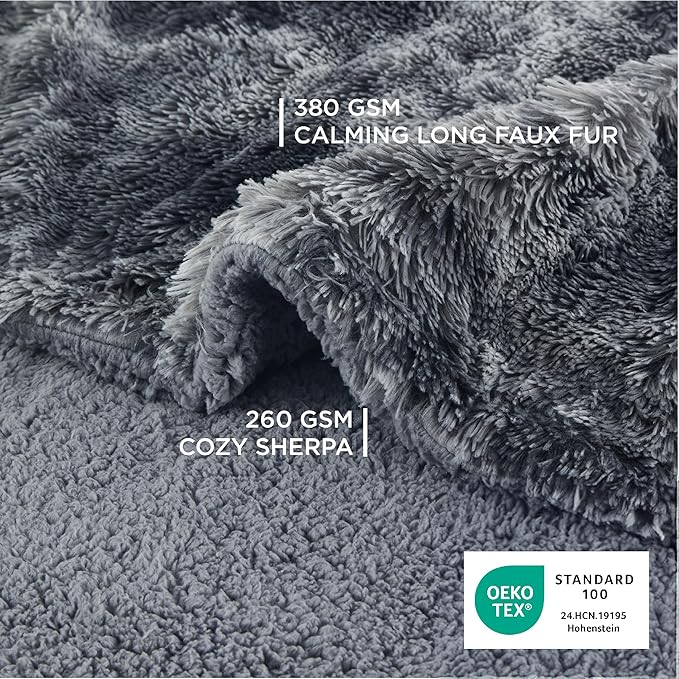 Bedsure Waterproof Dog Blankets for Large Dogs - Cat Blanket for Couch Protector Washable Long Faux Fur,Calming Soft Reversible Throw Furniture Protection for Puppy Pet, 50"x60", Tie-dye Grey