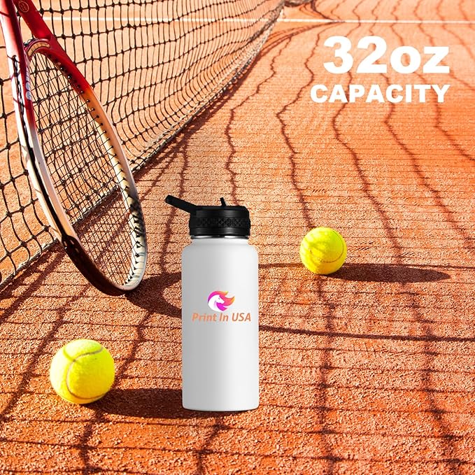 Personalized Custom Print in USA Water Bottle 25Pcs 32oz Stainless Steel Double Wall Coffee Cup with Lid & Straw Insulated Tumbler with Colorful Text Logo Photo