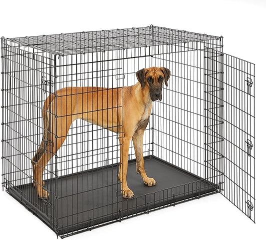 MidWest Homes for Pets Solutions Series XXL Double Door 54-Inch Dog Crate for the Largest Breeds, Sturdy Drop Pin Assembly, Black E-Coated, SL54DD