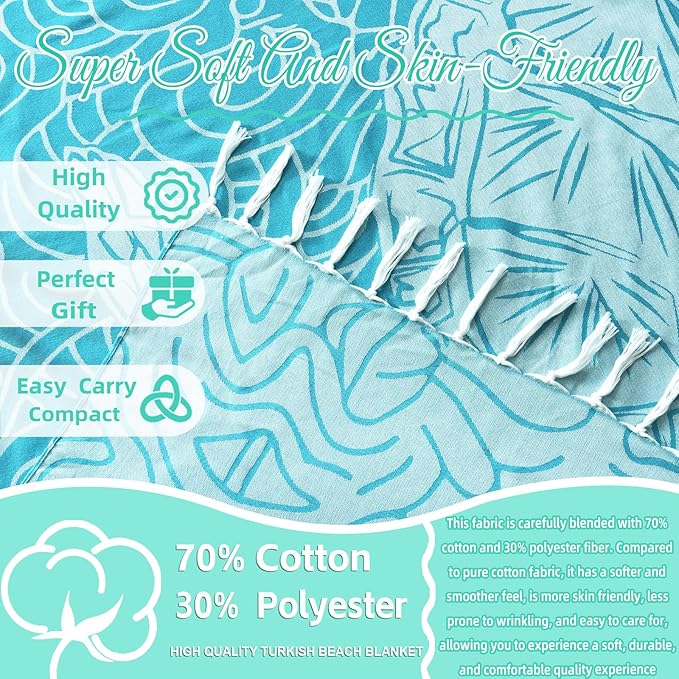 Oversized Turkish Beach Towel Blanket Cotton Giant XL Sandproof Towels Huge Linen XXL Extra Large Big Throw Quilt Blankets for Adults Cloud Travel Camping Glamping Accessories Essentials Turtle